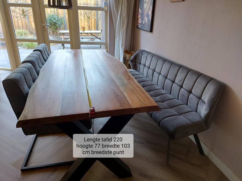 Eetkamer tafel  met bank en 4 stoelen, Ophalen of Verzenden, 4 tot 6 stoelen