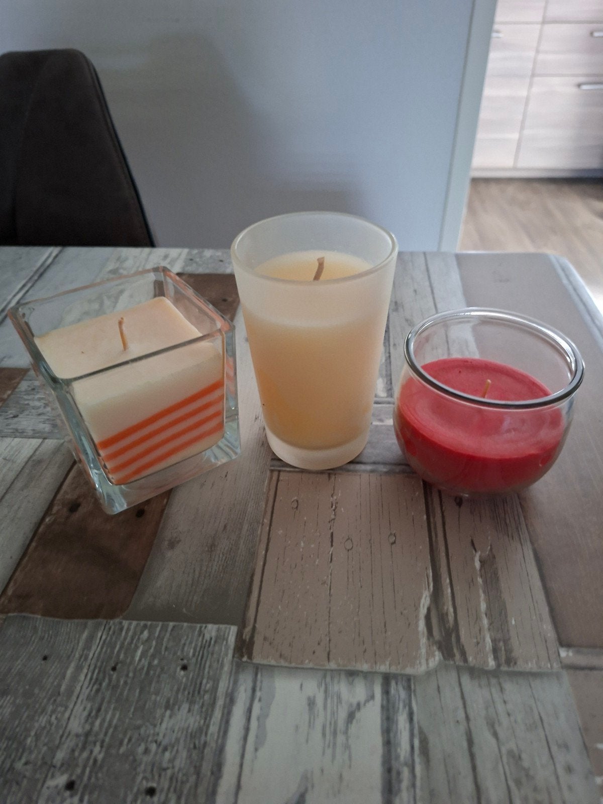 Set van 3 Geurkaarsen - Decoratief en Sfeervol, Gebruikt, Ophalen of Verzenden, Glas, Kaars