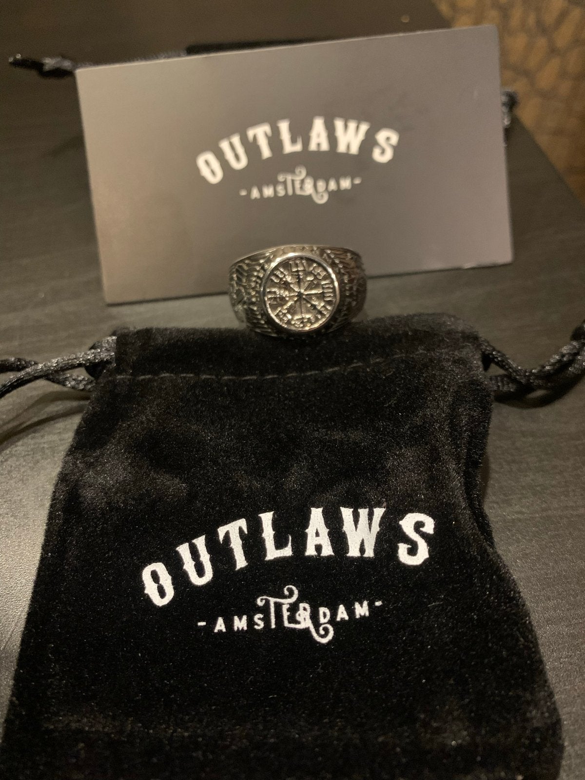 Outlaws Amsterdam RVS ring maat 13 Harley Davidson Bikers, Sieraden, Tassen en Uiterlijk, Ringen, Gebruikt, IJzer of Staal, Heer