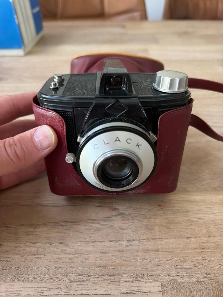 Vintage Agfa Clack camera met lederen tasje, Ophalen of Verzenden, Gebruikt, Compact, Overige Merken