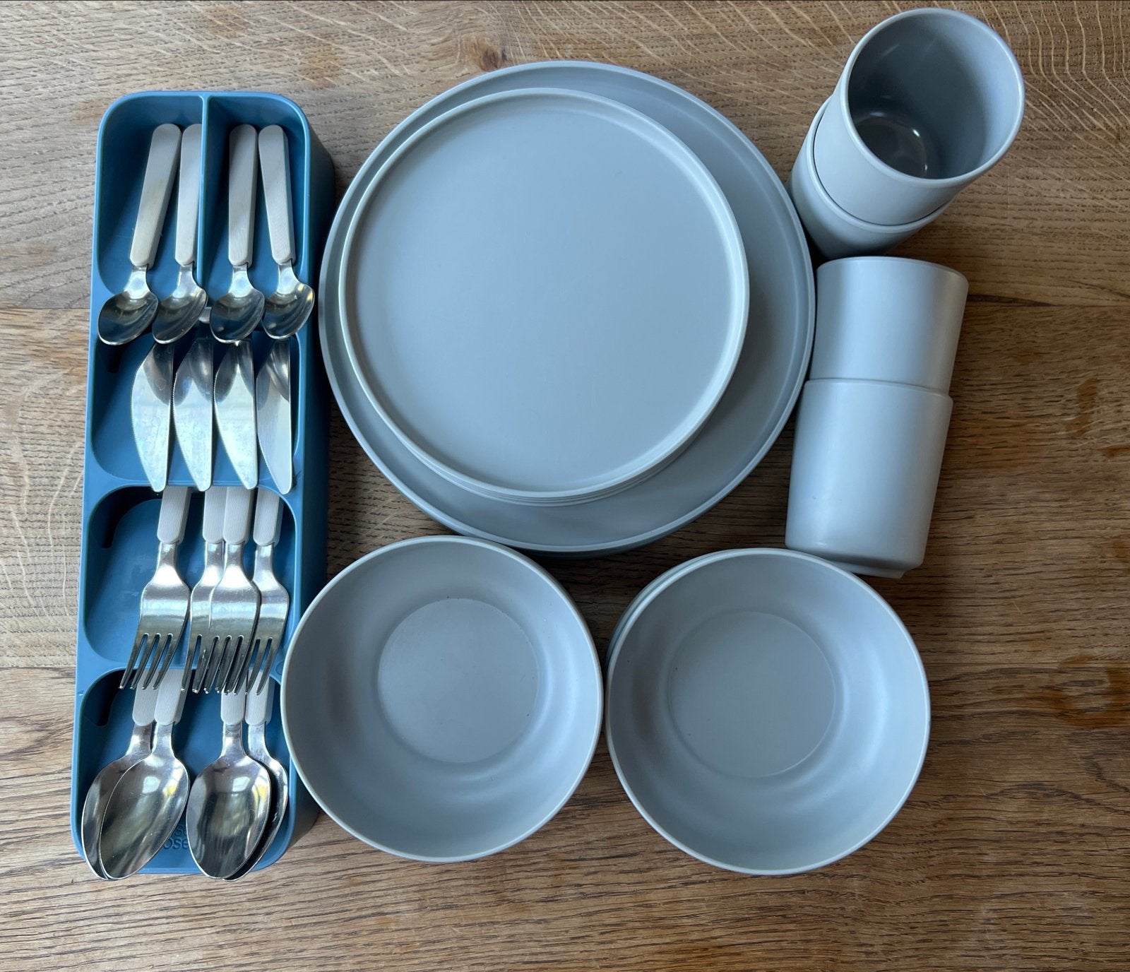 Bo-Camp melamine servies en bestekset - Grijs, Ophalen, Kunststof, Gebruikt, Overige merken