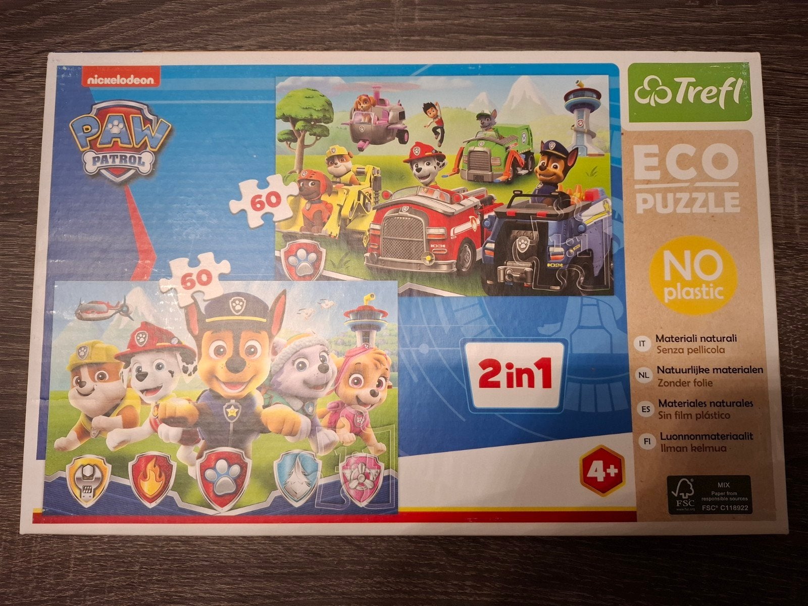 Paw Patrol 2-in-1 Eco Puzzel - 2x 60 stukjes, Ophalen of Verzenden, Meer dan 50 stukjes, Zo goed als nieuw, 4 tot 6 jaar