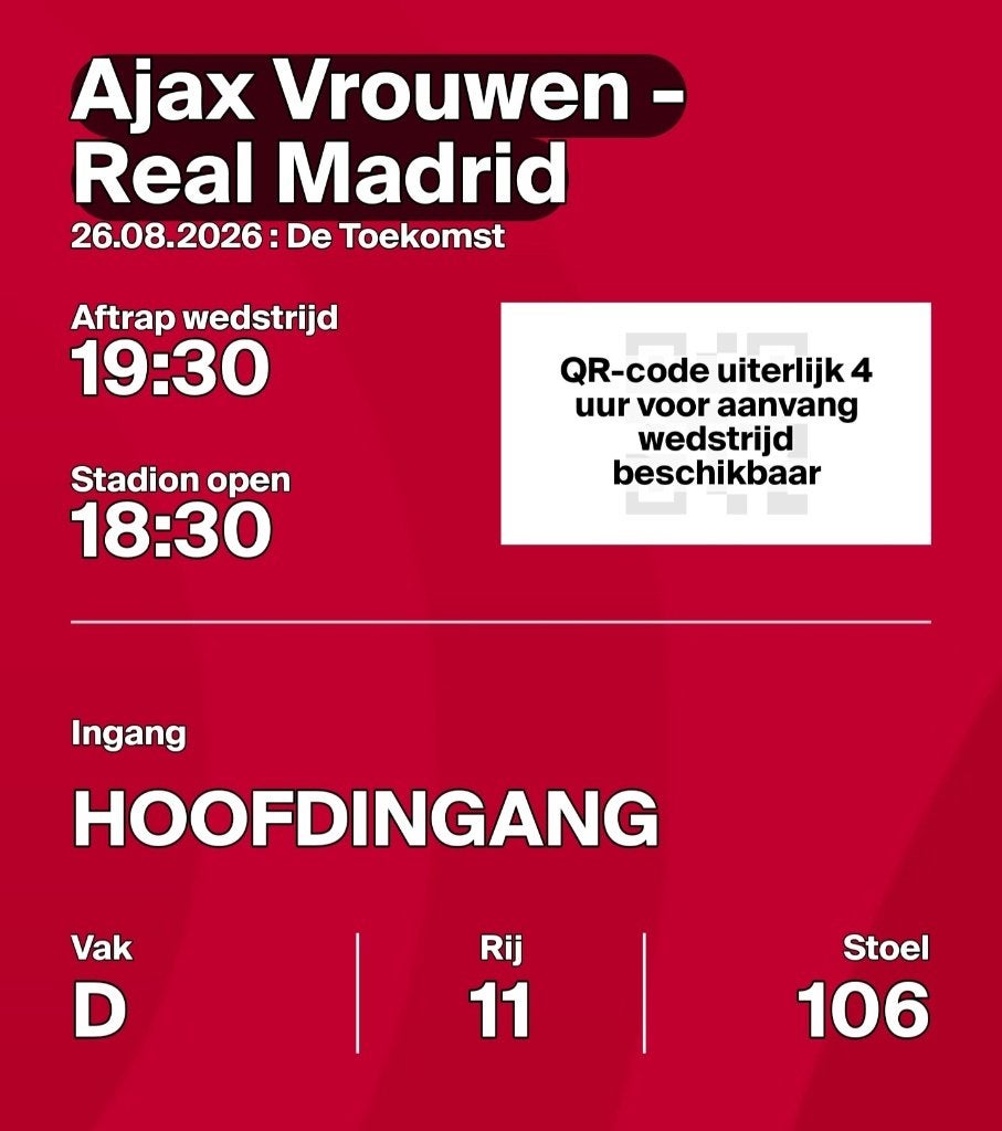 3 Kaartjes Ajax dames-Real Madrid, Tickets en Kaartjes, Sport | Voetbal, Losse kaart, Drie personen of meer, Augustus, Nederlands elftal