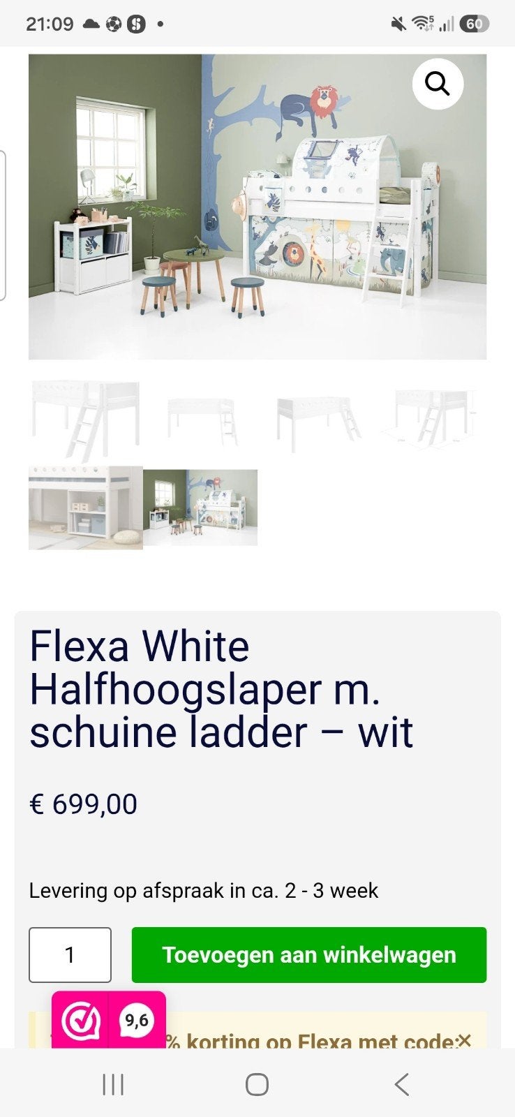 Mooie Flexa halfhoogslaper met rechte ladder, Huis en Inrichting, Ophalen, Eenpersoons, 90 cm, Hoogslaper