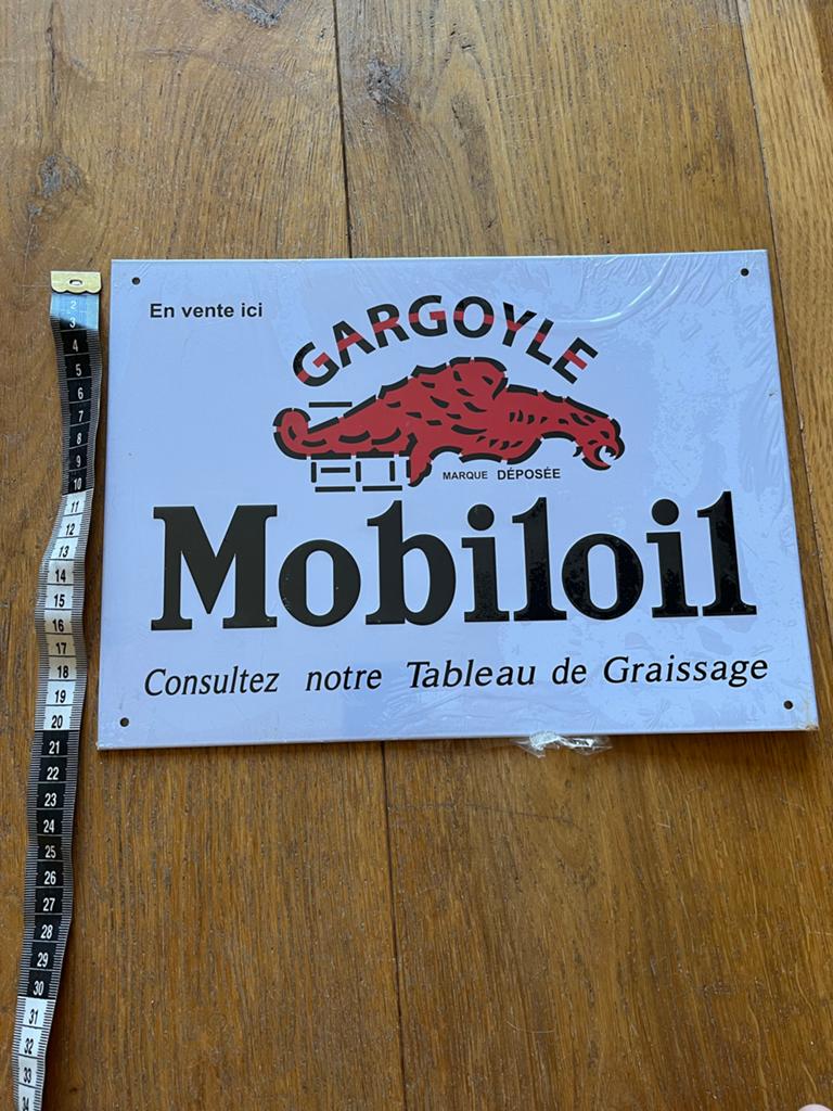 Vintage Mobiloil Gargoyle metalen reclamebord - 29x21 cm, Ophalen of Verzenden, Zo goed als nieuw