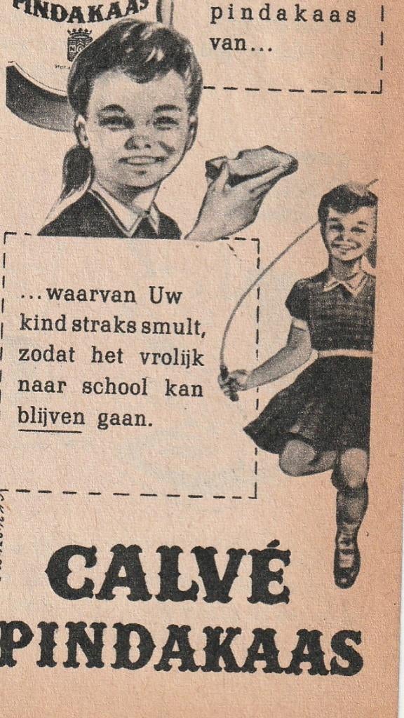 Retro reclame 1955 Calvé pindakaas meisje springtouw, Verzenden, Overige typen