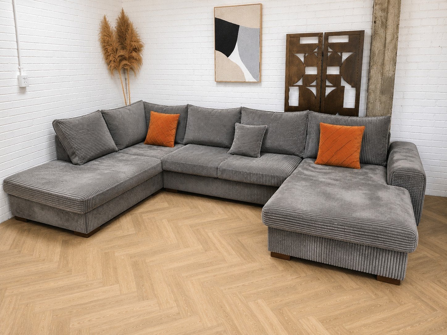 Hoekbank | U bank | Ribstof- Velvet, Gebruikt, 100 tot 125 cm, Hoekbank, 300 cm of meer