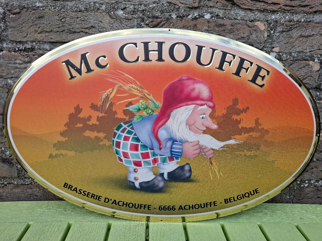Zeldzaam reclamebord McChouffe (oude versie), Verzamelen, Biermerken, Ophalen of Verzenden, Nieuw, Reclamebord, Plaat of Schild