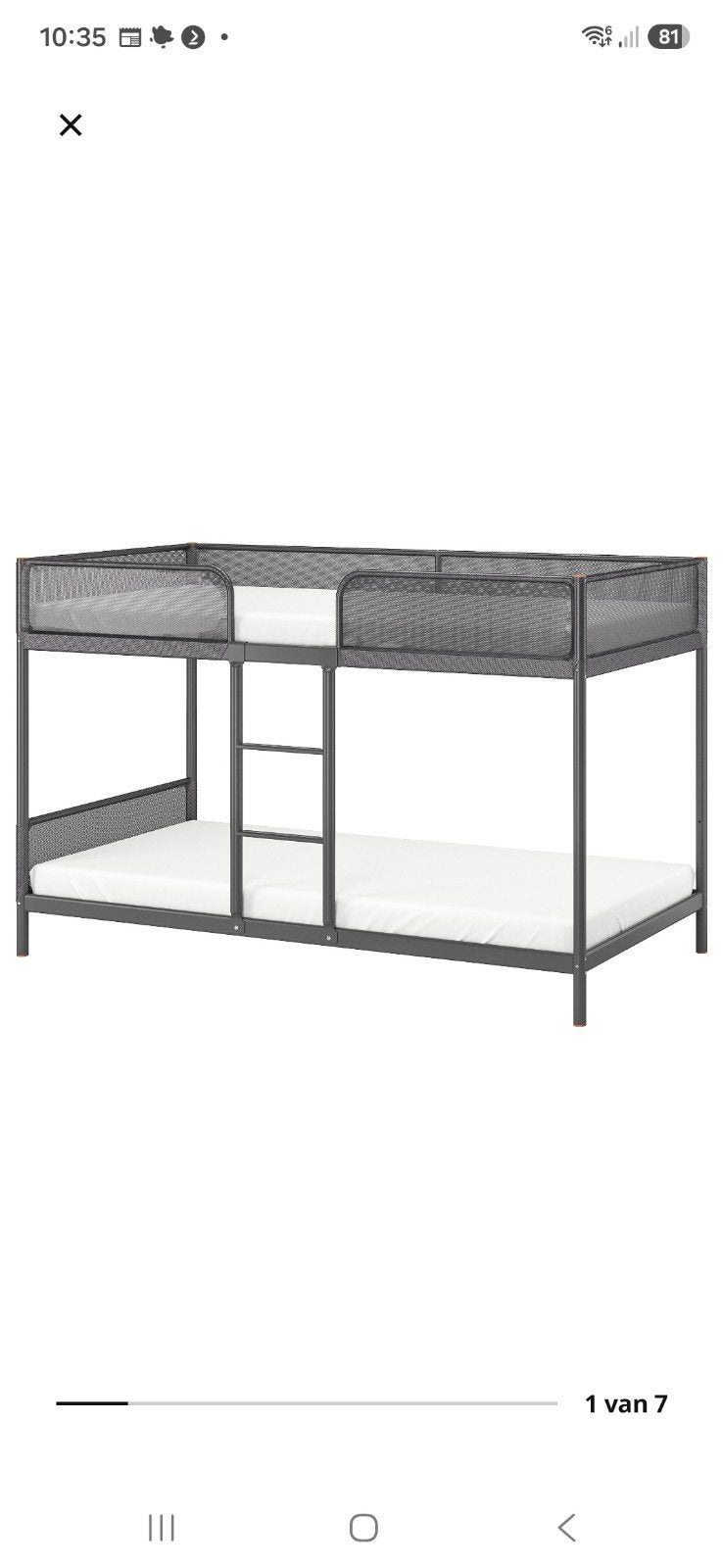 Ikea Tuffing stapelbed (90x200) grijs, Ophalen, Gebruikt, 90 cm, Tweepersoons