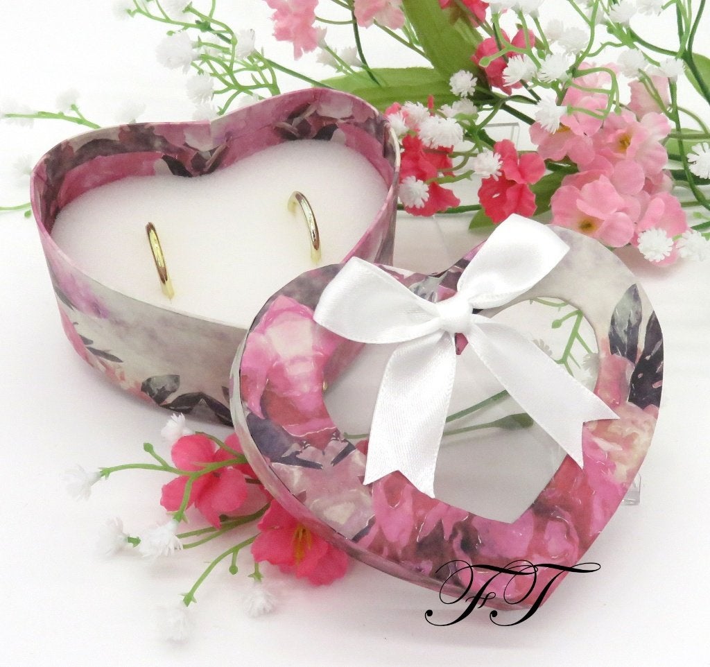 Prachtige roze bloemen hartvormig trouwring doosje., Ophalen of Verzenden, Nieuw, Feestartikel, Geboorte of Huwelijk