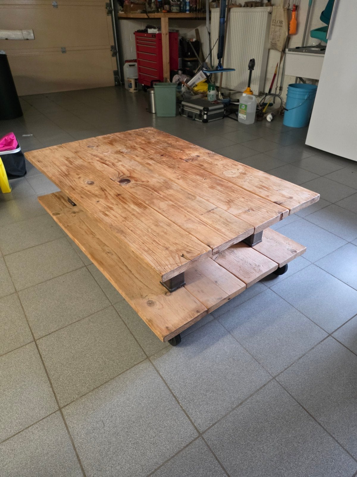 Robuuste salontafel op wielen, 120x76x41 cm, Ophalen, Gebruikt, 100 tot 150 cm, 50 tot 100 cm