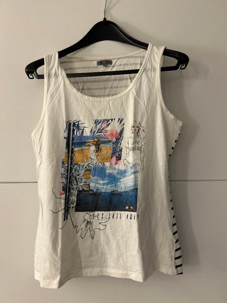 Liz Devy witte top met print en strepen op de rug, Liz Devy, Wit, Maat 42/44 (L), Ophalen of Verzenden