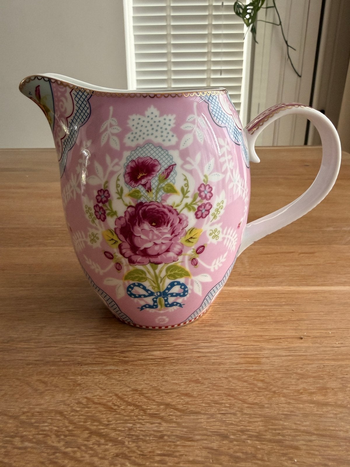 Grote Pip Studio kan roze rood floral ribbon, Huis en Inrichting, Ophalen, Met handvatten, Porselein of Keramiek, Pot of Kruik