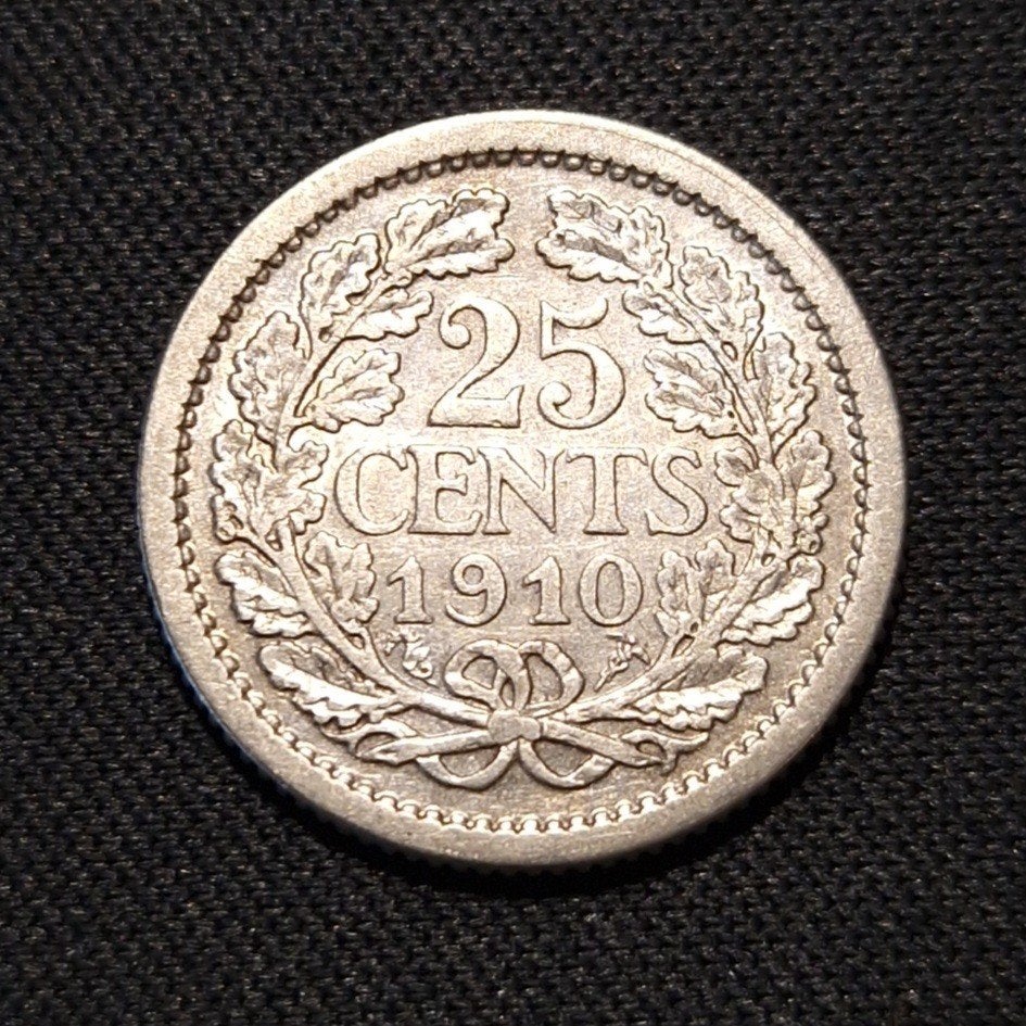 25 cent 1910, Verzenden, Zilver, 25 cent, Koningin Wilhelmina
