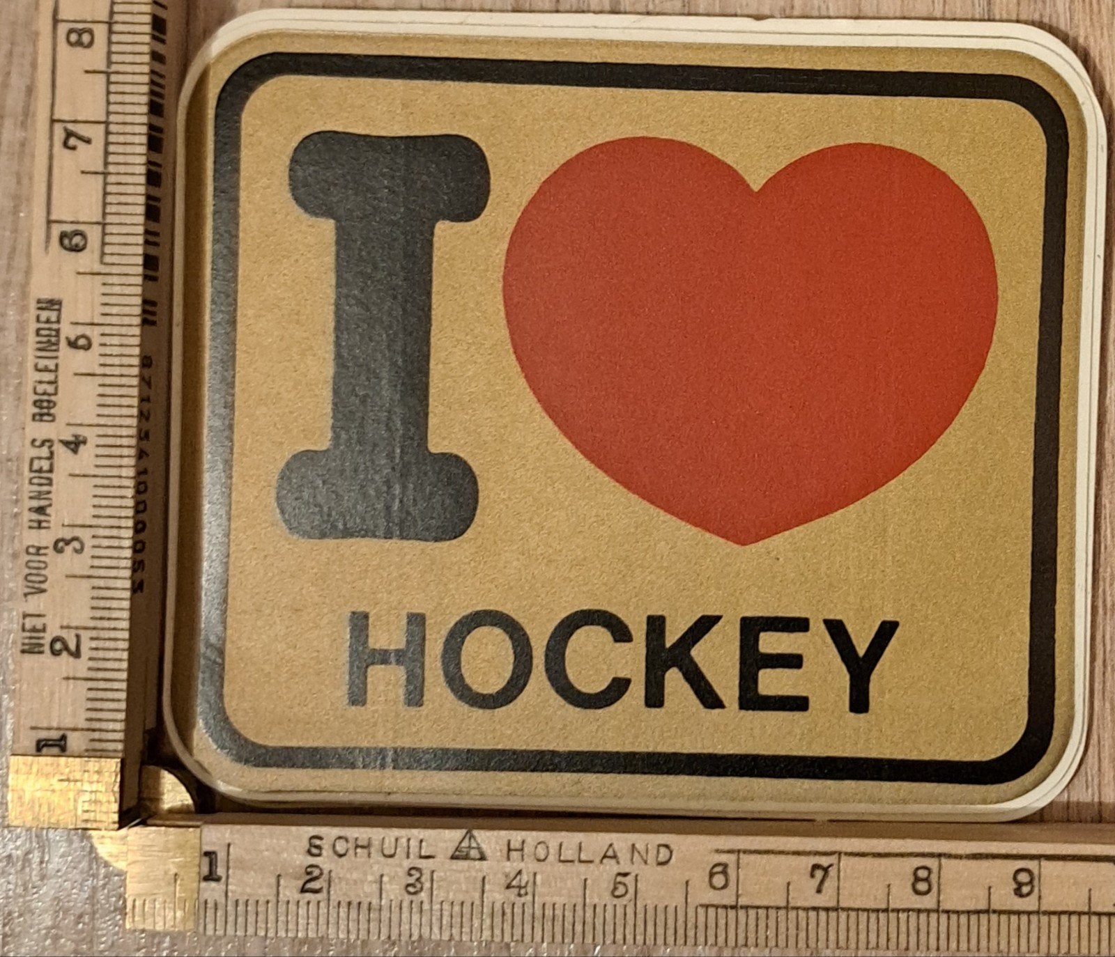 Vintage goudkleurige sticker autosticker I love hockey, Ophalen of Verzenden, Zo goed als nieuw, Auto of Motor