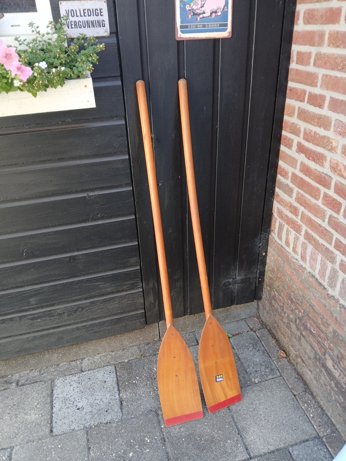 Vintage FREETIME houten peddels jaren '70 - 136 cm, Ophalen, Gebruikt, Enkelbladige peddel