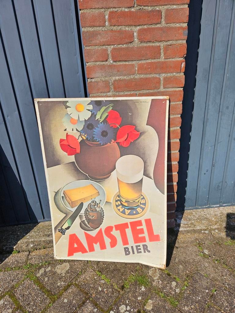 Vintage Amstel Bier Reclamebord / Schilderij, Ophalen, Gebruikt, Reclamebord