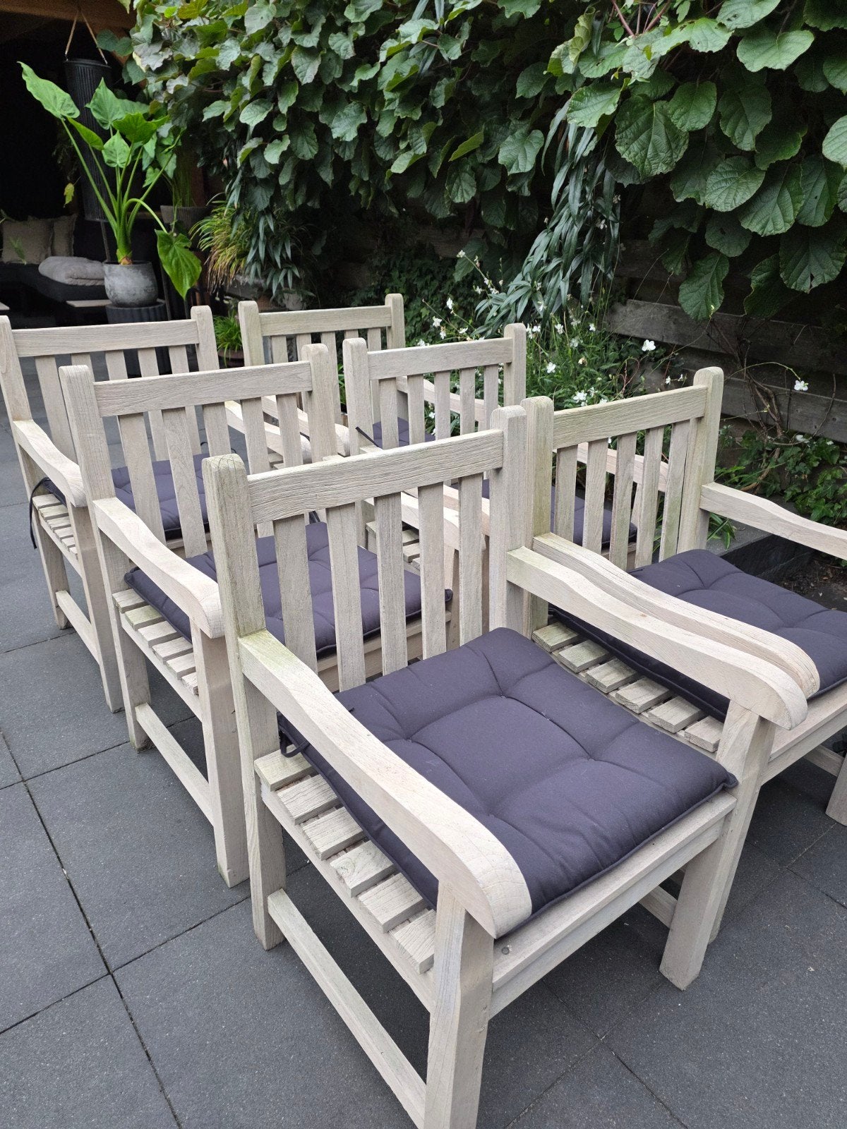 6 Teakhouten Tuinstoelen met Kussens