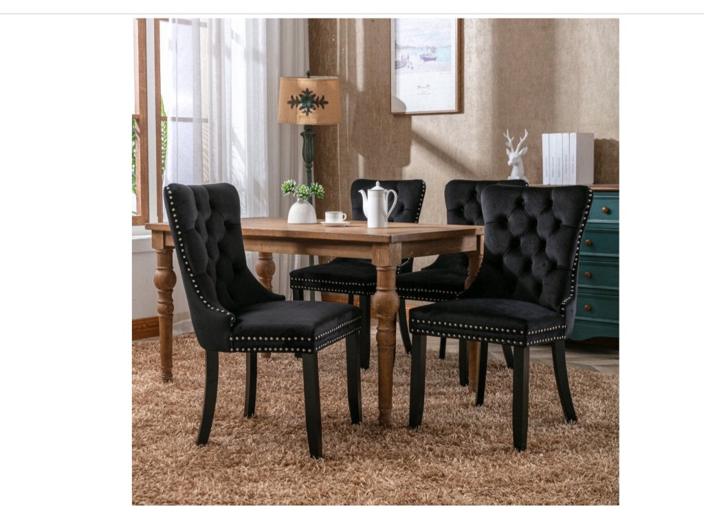 Fluwelen eetkamerstoelen set van 4, Zwart, Nieuw, Vier, Stof