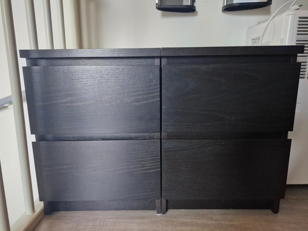 Ikea Malm nachtkastjes zwart/bruin (set van 2), Huis en Inrichting, Kasten | Ladekasten, Ophalen, Minder dan 50 cm, Gebruikt, Modern, Scandinavisch