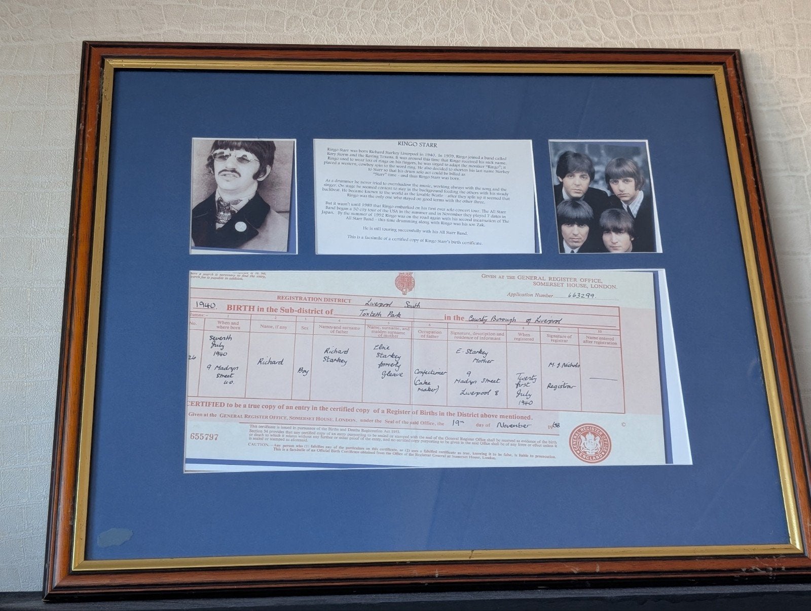Ingelijste Ringo Starr & The Beatles memorabilia, Verzamelen, Ophalen of Verzenden, Zo goed als nieuw