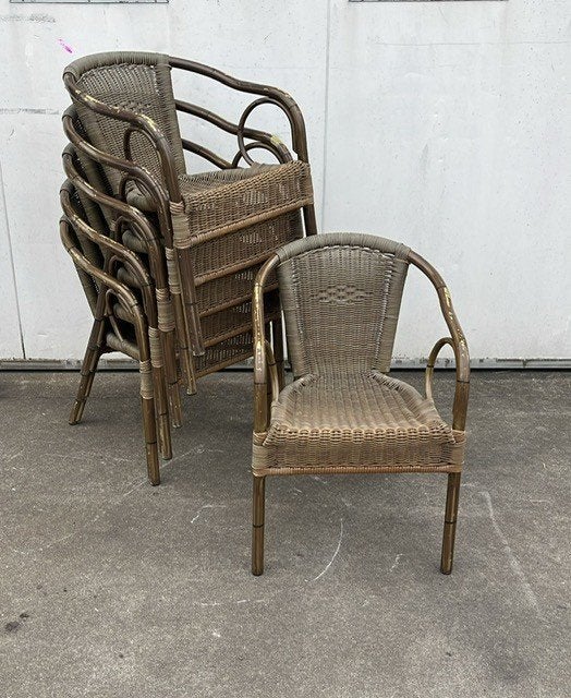 35 Luxe Terrasstoelen horeca Rotanlook stapelbaar outdoor, Huis en Inrichting, Stoelen, Ophalen, Gebruikt, Bruin, Vijf, Zes of meer stoelen