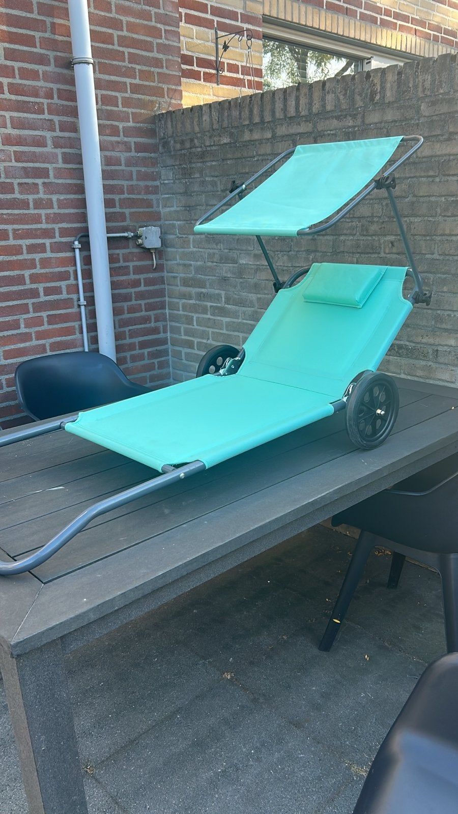 2x Strandstoel met zonnenscherm en wielen - Turquoise, Ophalen, Nieuw, Metaal, Verstelbaar
