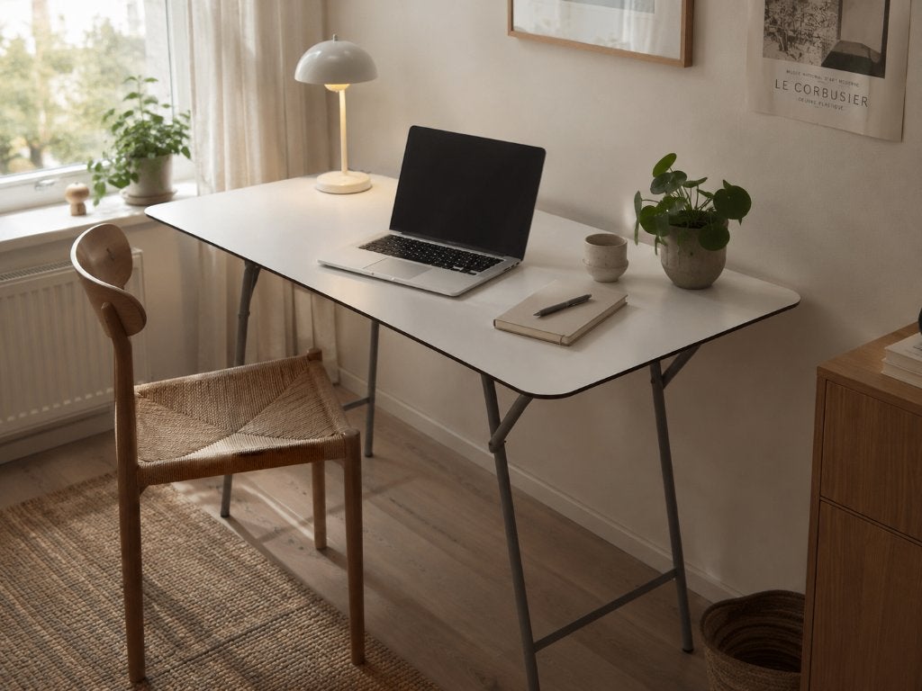 Wit bureau / klaptafel met vintage metalen onderstel, Huis en Inrichting, Bureaus, Ophalen, Overige typen, Gebruikt, Metaal