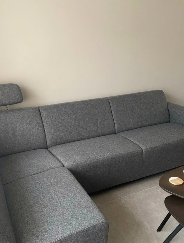 Bank Hoekbank grijs met afneembaar hoofdkussen, Ophalen, Minder dan 75 cm, Hoekbank, Zo goed als nieuw