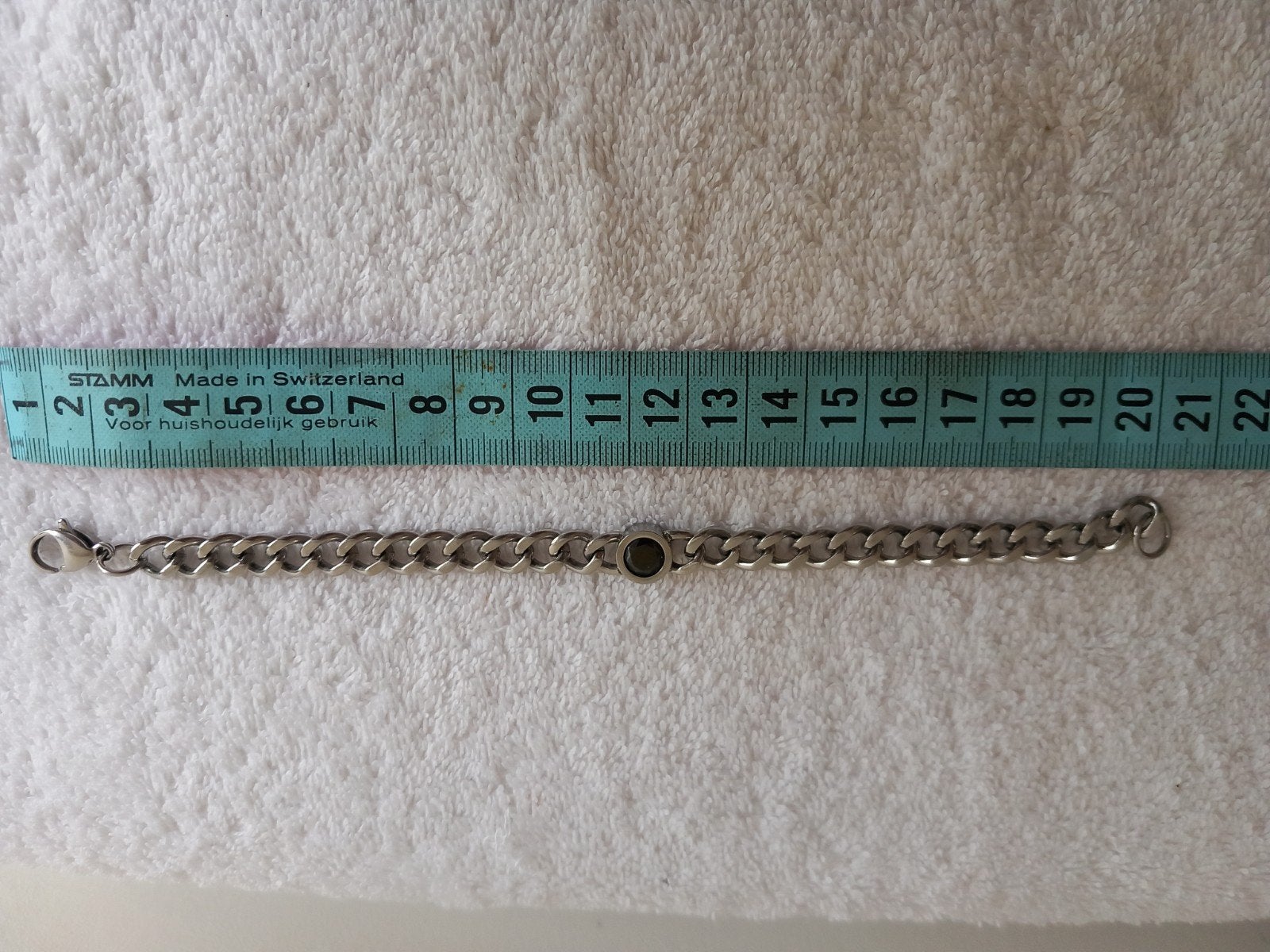Zilverkleurige Lucardi schakelarmband met zwarte steen 19 cm, Sieraden, Tassen en Uiterlijk, Armbanden, Ophalen of Verzenden, Zo goed als nieuw
