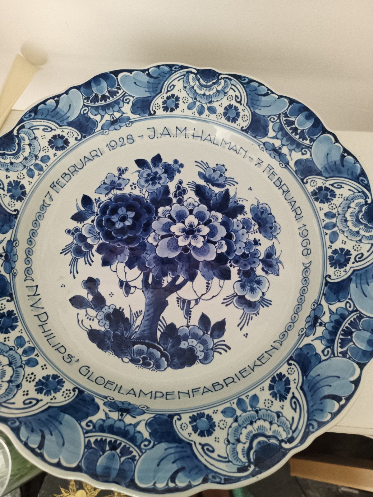 Philips afscheidsbord J.A.M. Halman - Delft blauw, Ophalen of Verzenden