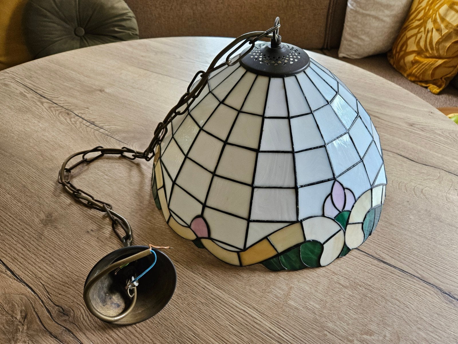 Tiffany hanglamp 41 cm met schakelketting, Huis en Inrichting, Ophalen, Gebruikt, E27 (groot), Glas
