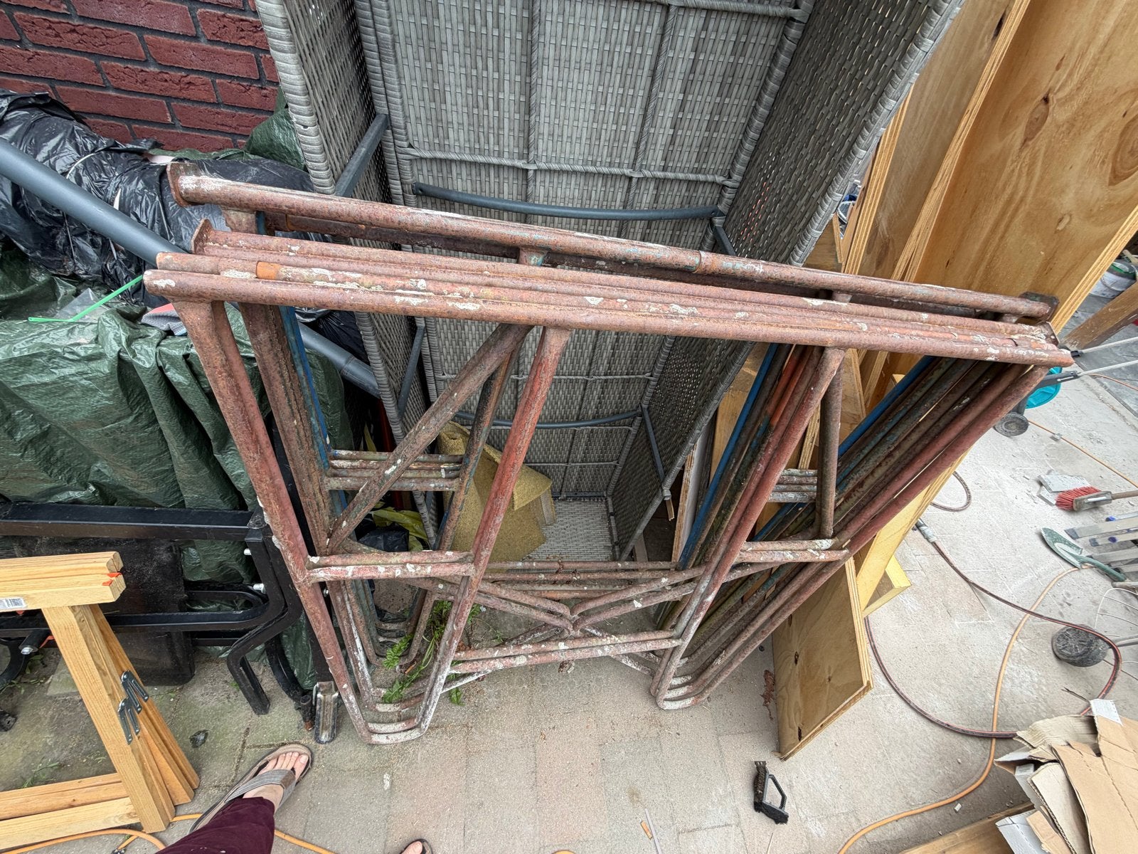 Ijzeren schragen met steigerhouten planken, Ophalen, Gebruikt, Overige typen, Minder dan 2 meter