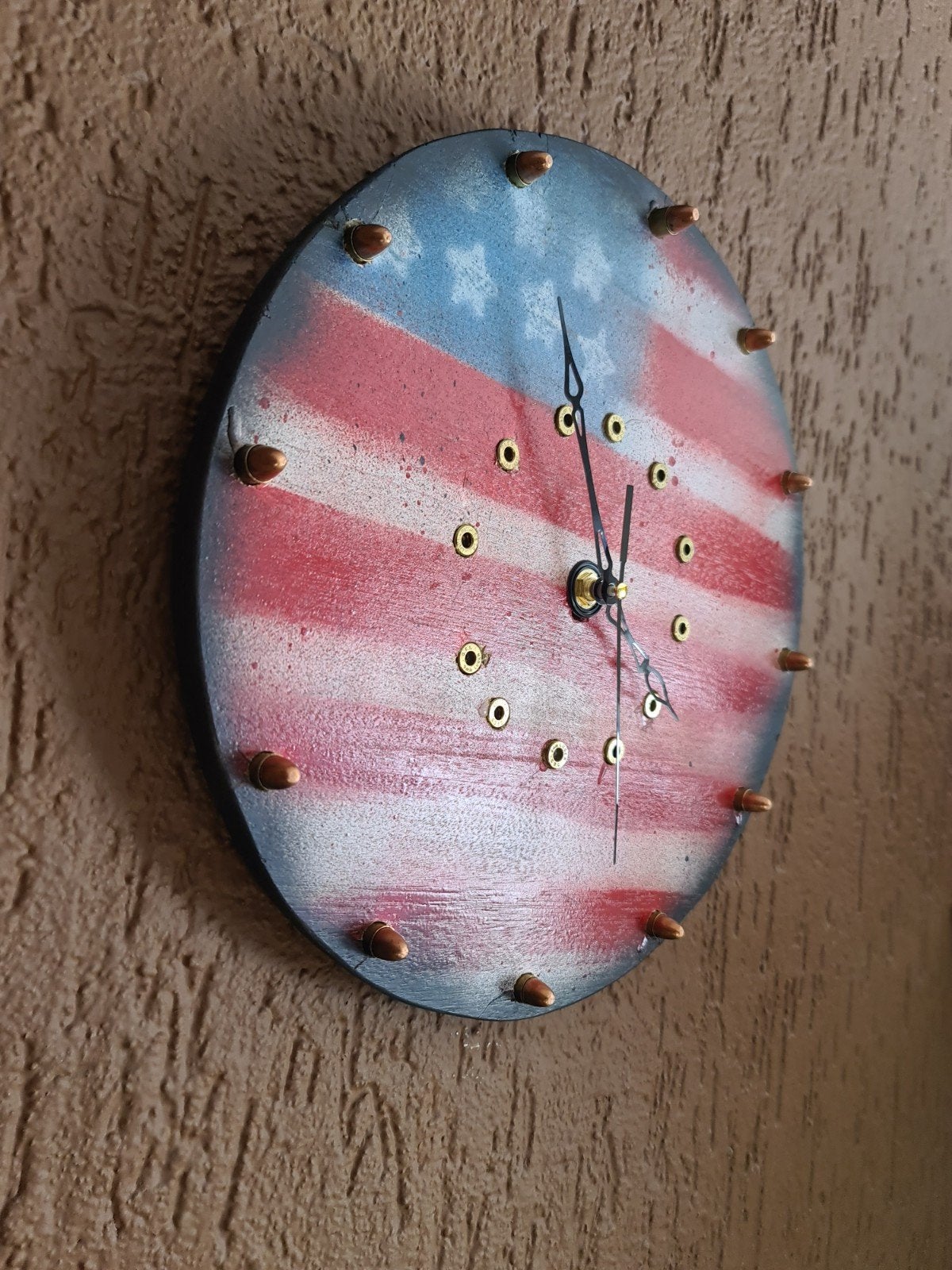 Stoere houten klok met USA thema ., Ophalen of Verzenden, Wandklok