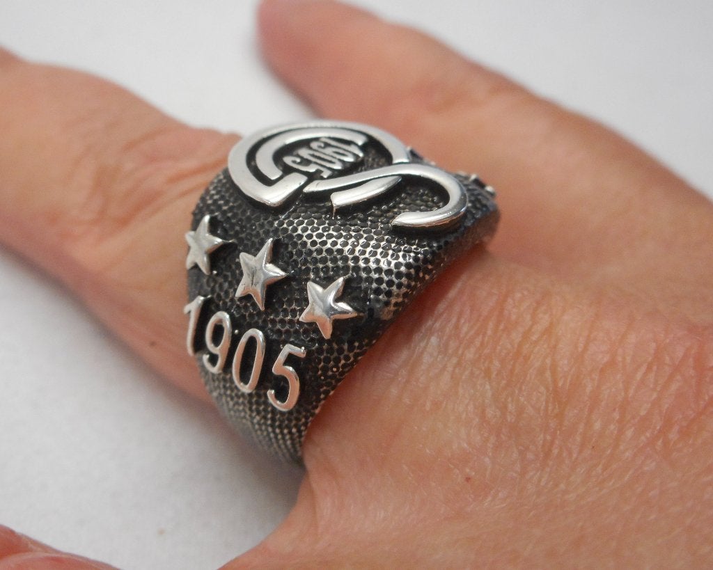 Zilveren heren ring voetbalclub galatasaray maat 19 nr.2232, Sieraden, Tassen en Uiterlijk, Ringen, Verzenden, 19 tot 20, Heer