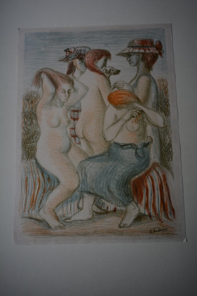 BAADSTERS KEES ANDREA (2) LITHO GESIGNEERD 1947 SP5, Dagelijks leven, 39 cm, Origineel, Ophalen of Verzenden
