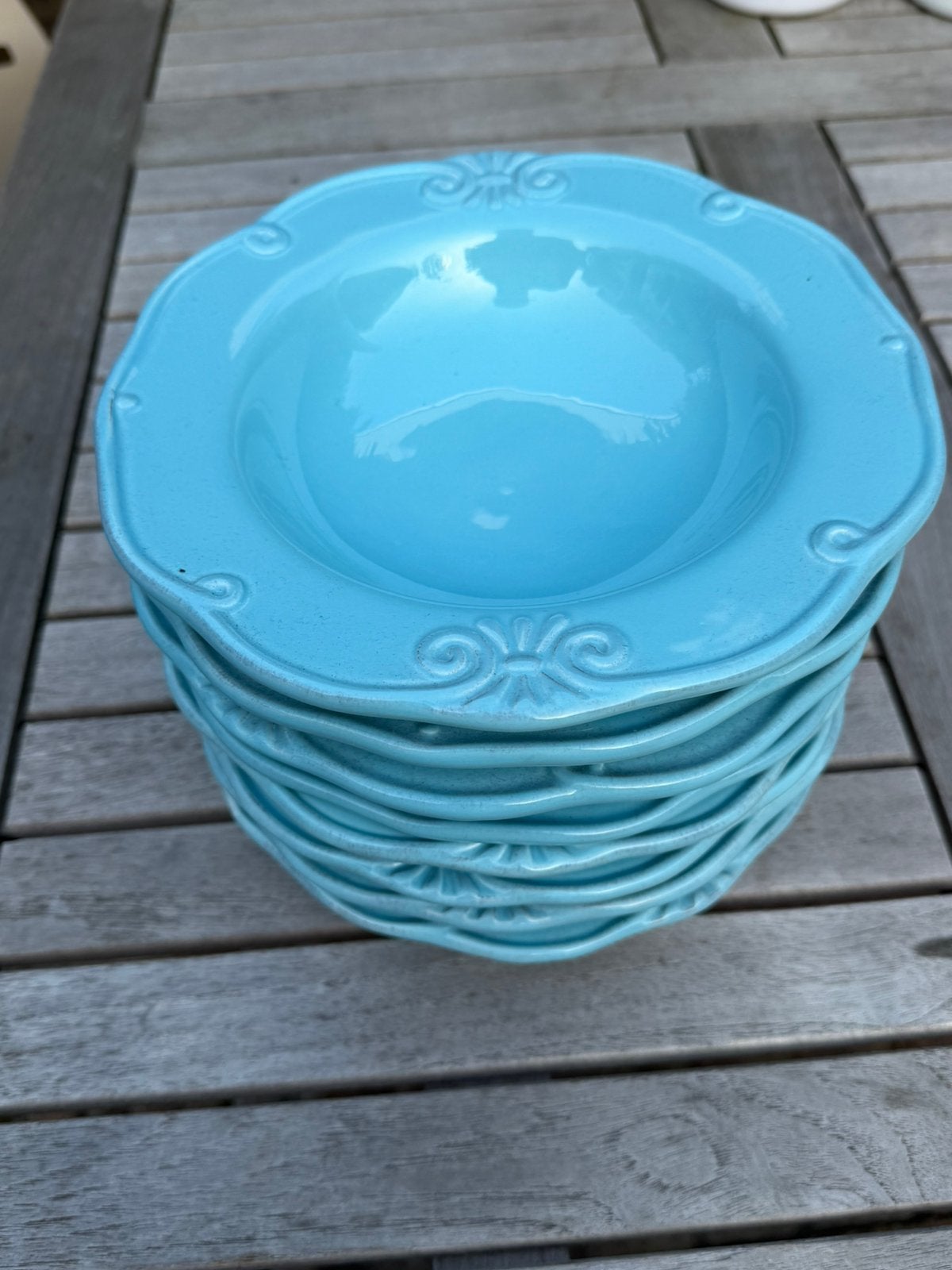 8 diepe borden -(soepborden) blauw, Ophalen, Zo goed als nieuw, Aardewerk, Overige stijlen