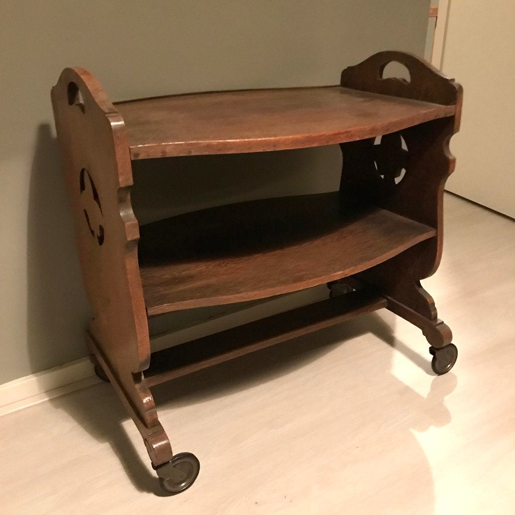 Antieke Theewagen / Vintage Serveerwagen Theekar Bijzettafel, Ophalen