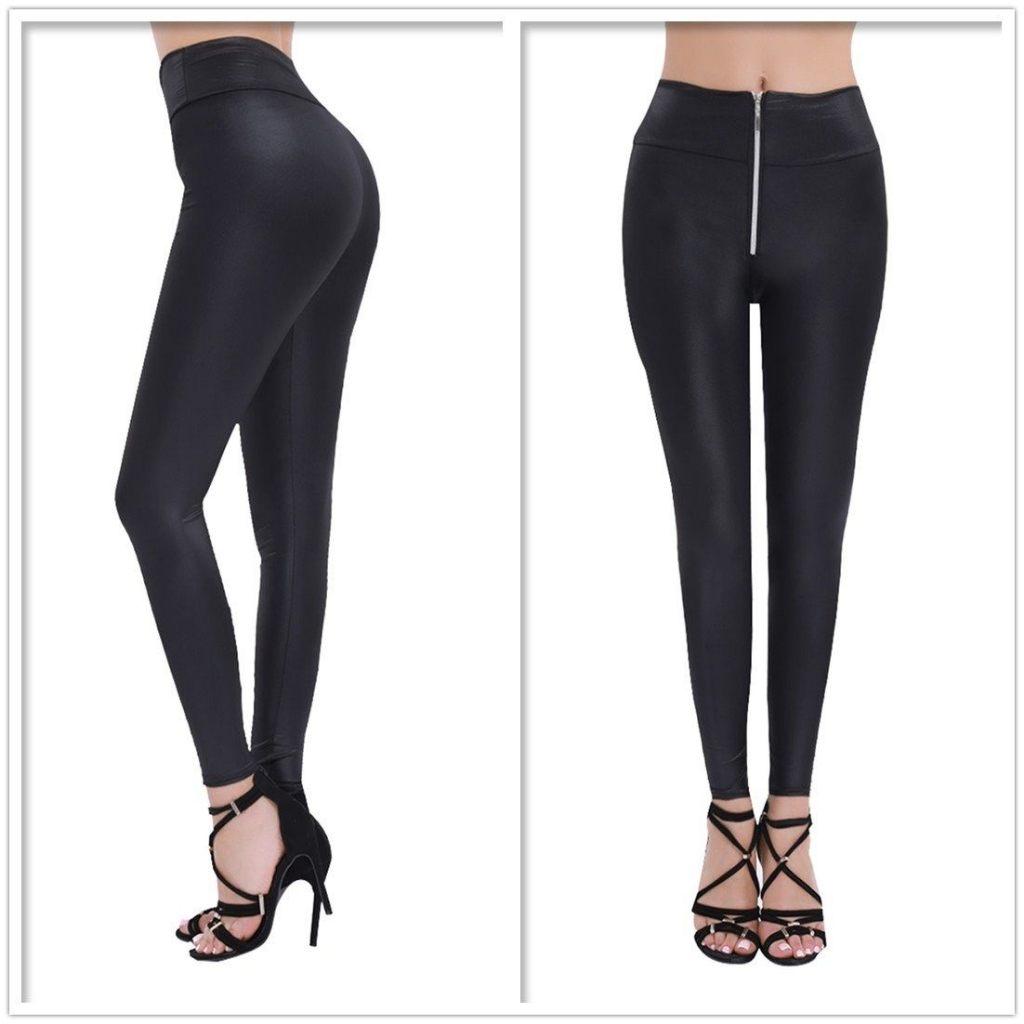 Dames legging leer look rits sexy wetlook broek zwart leren), Maat 38/40 (M), Verzenden, Zwart, Nieuw