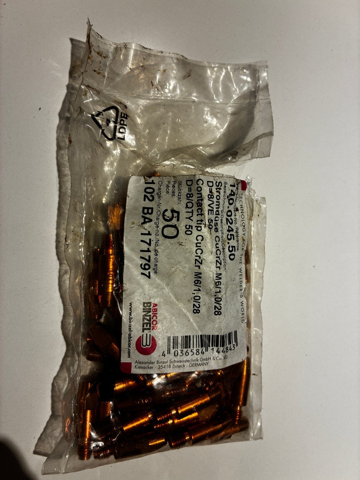 ABICOR BINZEL Contact Tips CuCrZr M6/1.0/28 - 50 stuks, Ophalen of Verzenden