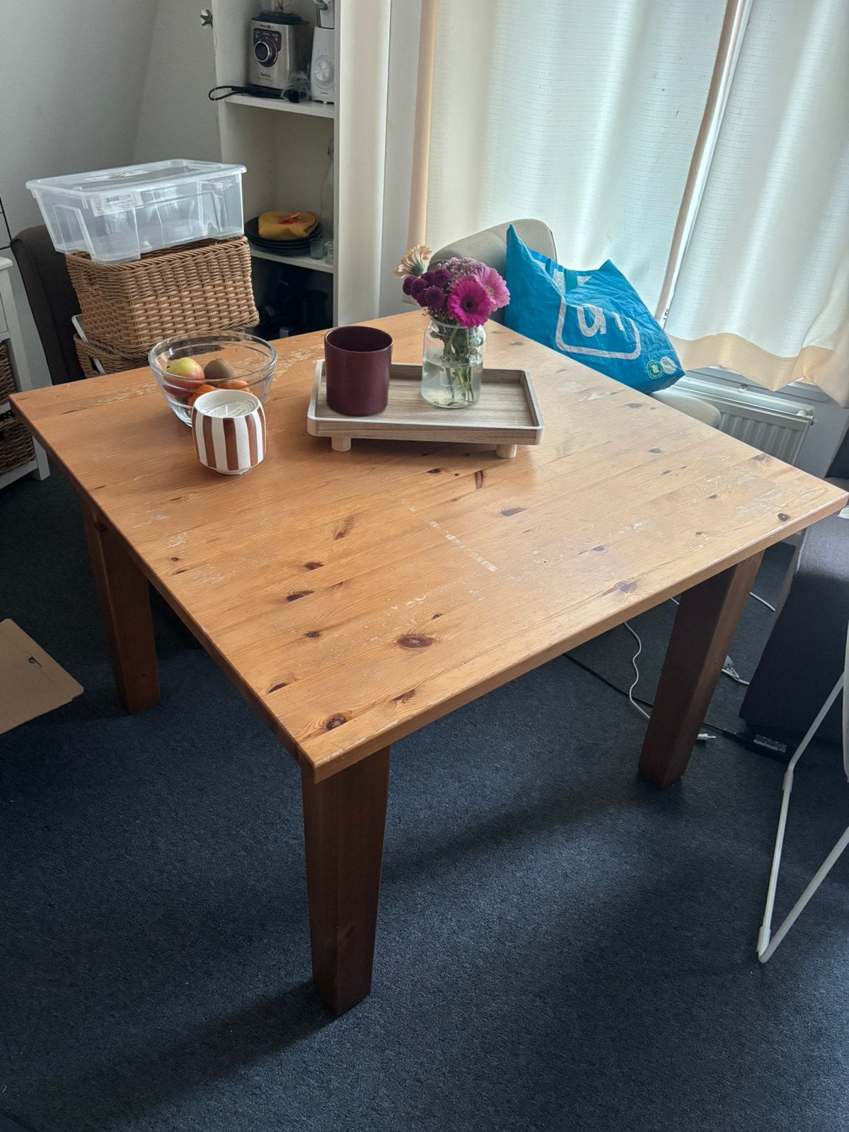 Houten tafel, Huis en Inrichting, Ophalen, Vierkant, Zo goed als nieuw, Vier personen