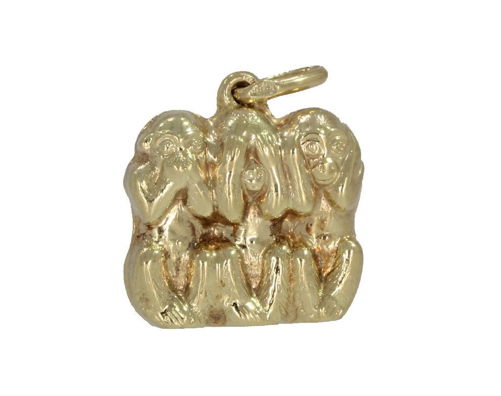 14k gouden ketting hanger apen horen zien zwijgen uniek dame