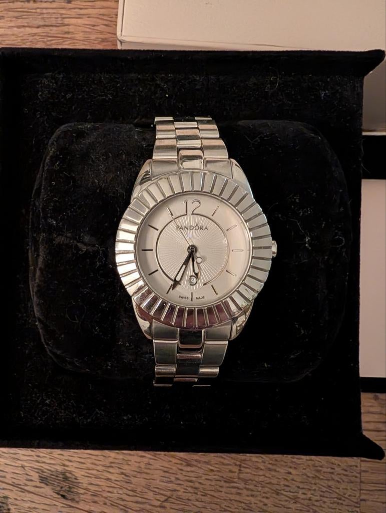 Pandora horloge nieuw in doos met zwarte diamant, Overige merken, Staal, Polshorloge, Nieuw