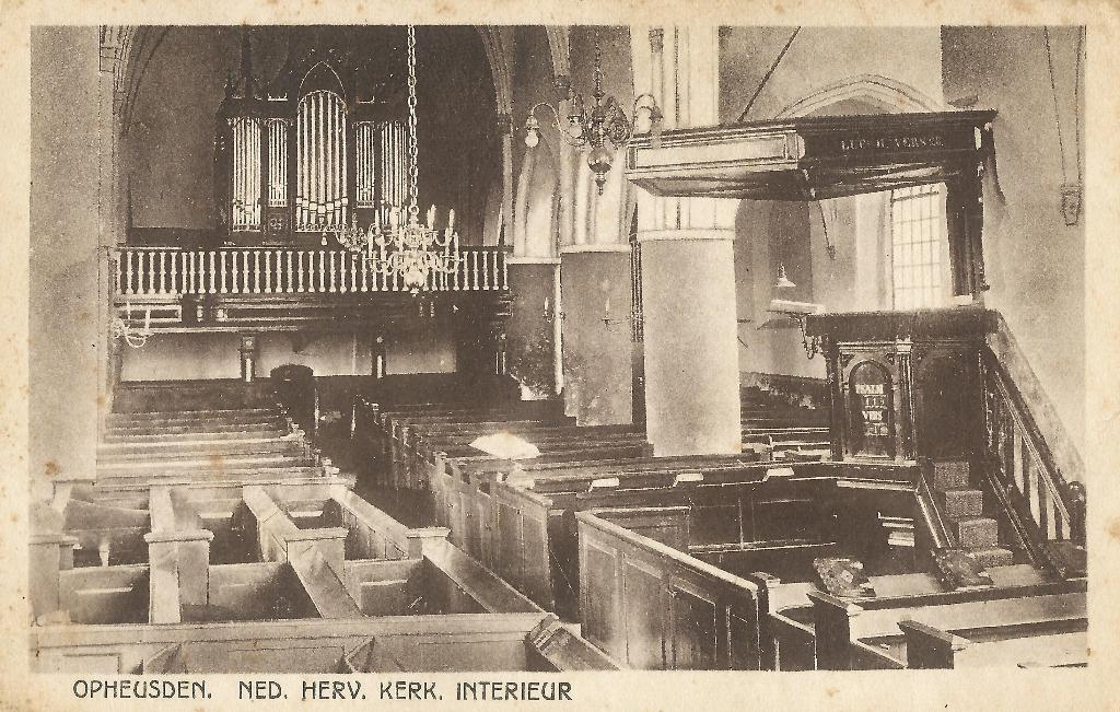 Opheusden Ned Herv Kerk interieur orgel, Verzamelen, Ophalen of Verzenden, 1920 tot 1940, Ongelopen, Gelderland
