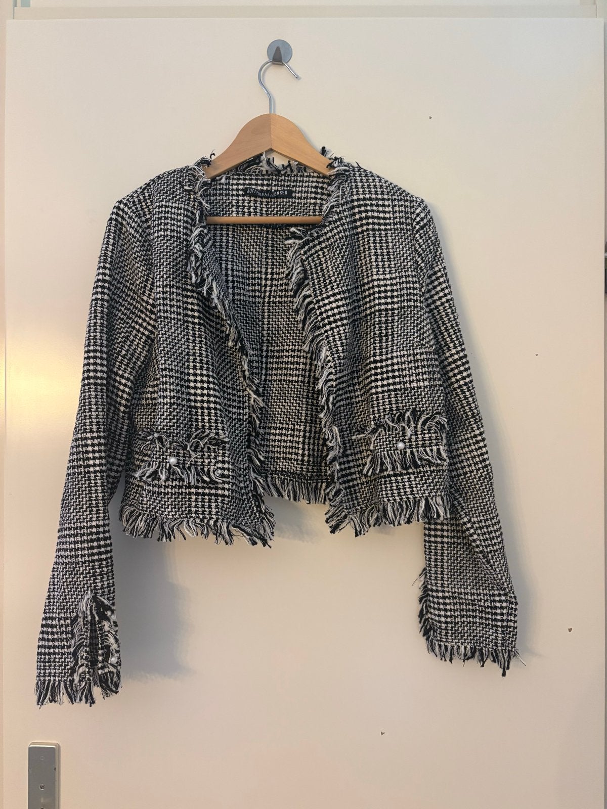 Juffrouw Jansen Zwart-wit Tweed Jasje Maat XL, Ophalen of Verzenden, Zo goed als nieuw, Maat 46/48 (XL) of groter, Zwart