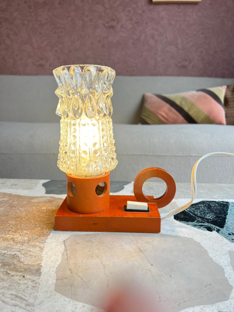 Vintage retro tafellampje/ bedlampje, Ophalen of Verzenden, Gebruikt, Glas