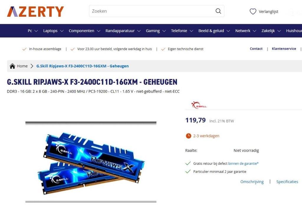 16GB Kit (2x 8GB) G.Skill Ripjaws 2400Mhz DDR3 PC geheugen, Computers en Software, RAM geheugen, Zo goed als nieuw, Desktop, 16 GB