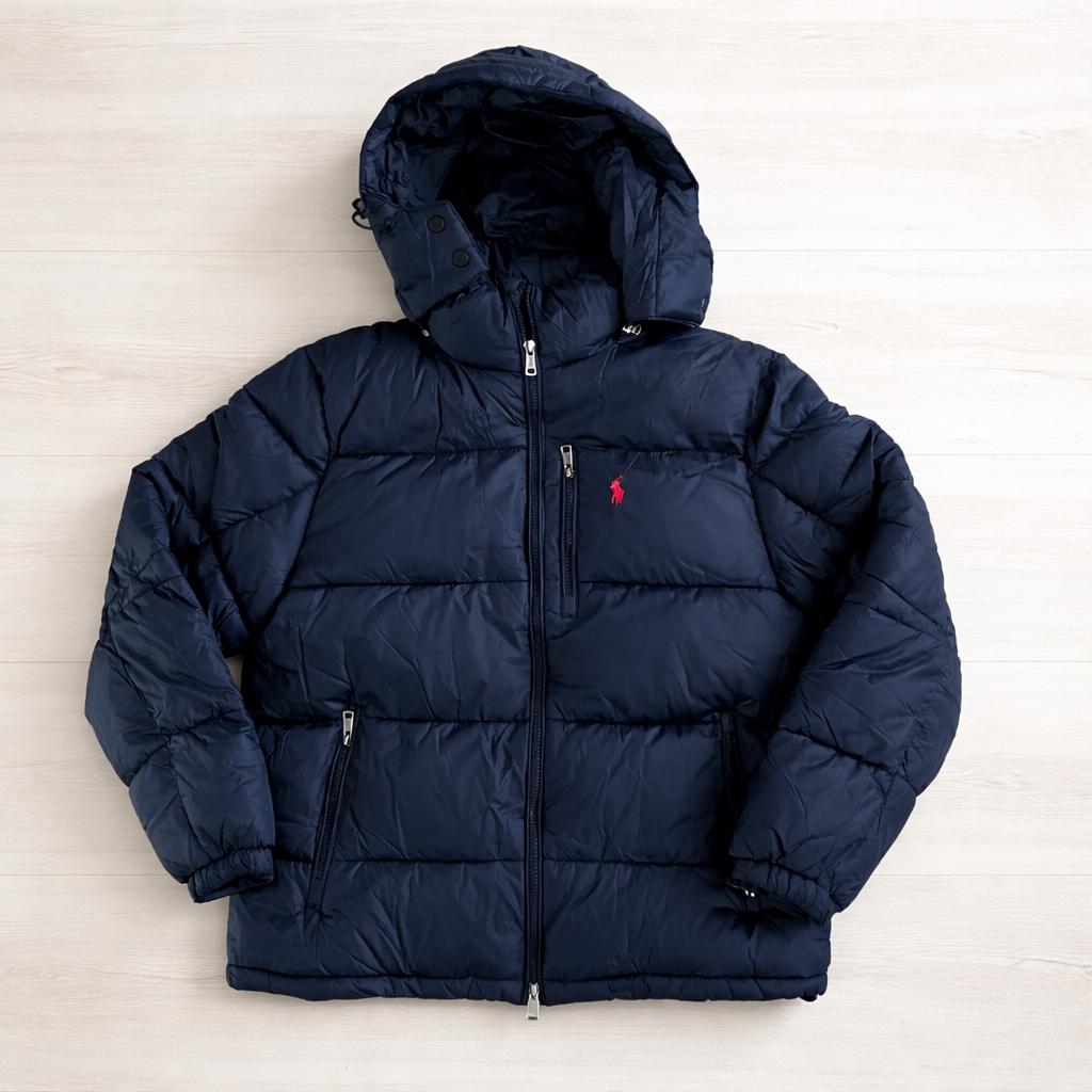 Polo Ralph Lauren puffer met capuchon, Ophalen of Verzenden, Zo goed als nieuw, Maat 48/50 (M), Blauw