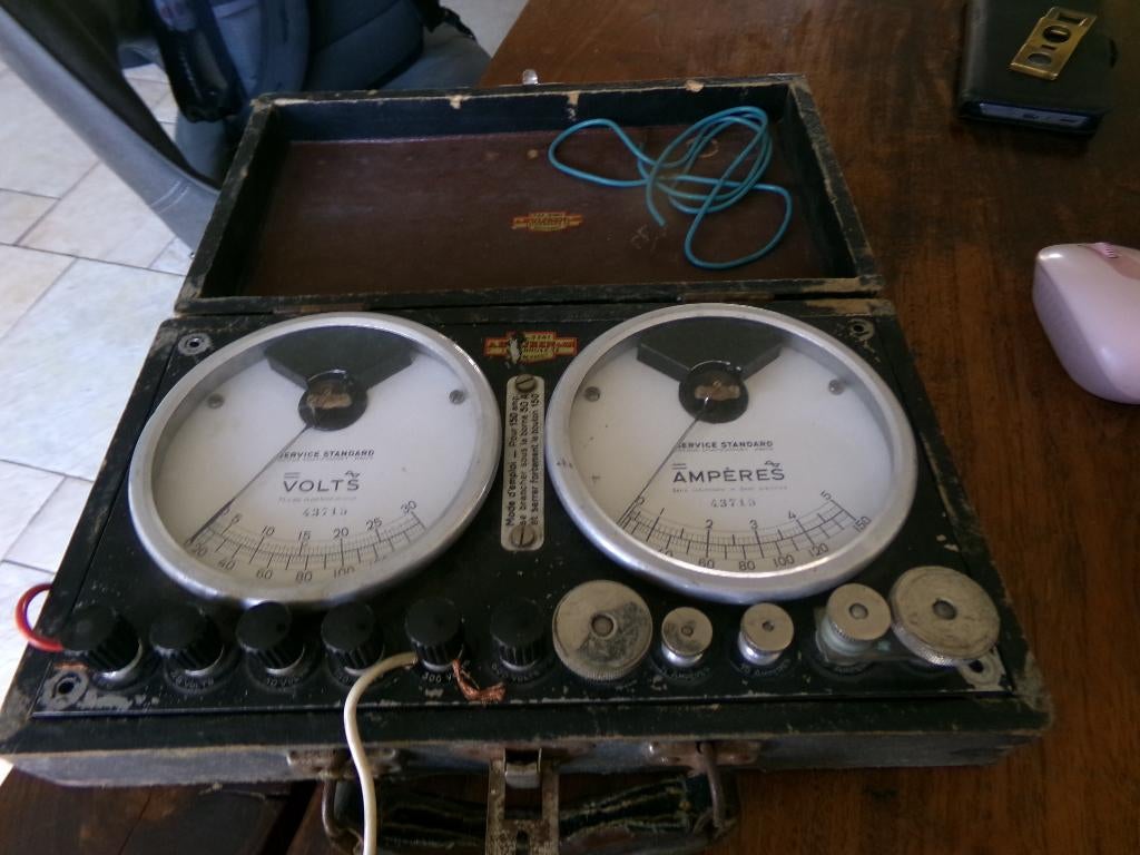 Antieke voltmeter/ampèremeter in een houten kist, Ophalen of Verzenden