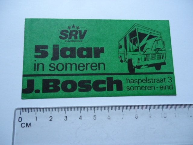sticker oud SRV MAN Autobus J BOSCH Someren haspelstraat 3, Verzamelen, Verzenden, Zo goed als nieuw, Bedrijf of Vereniging